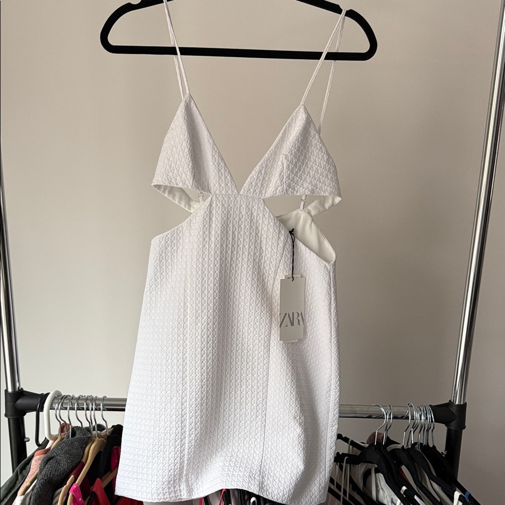 Zara White Cut-Out Textured Dress